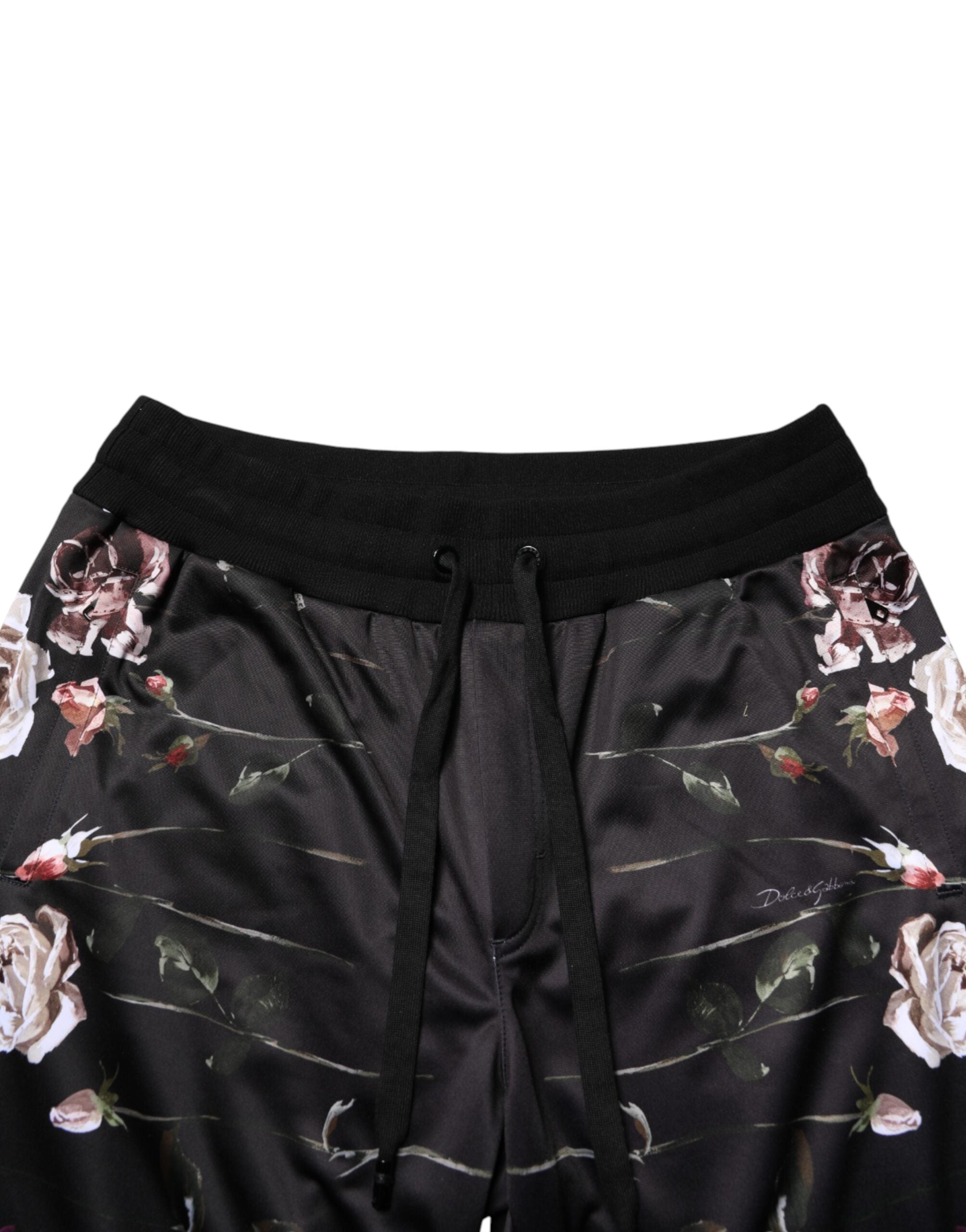 Black Floral Straight-Leg Chino Trouser Pants