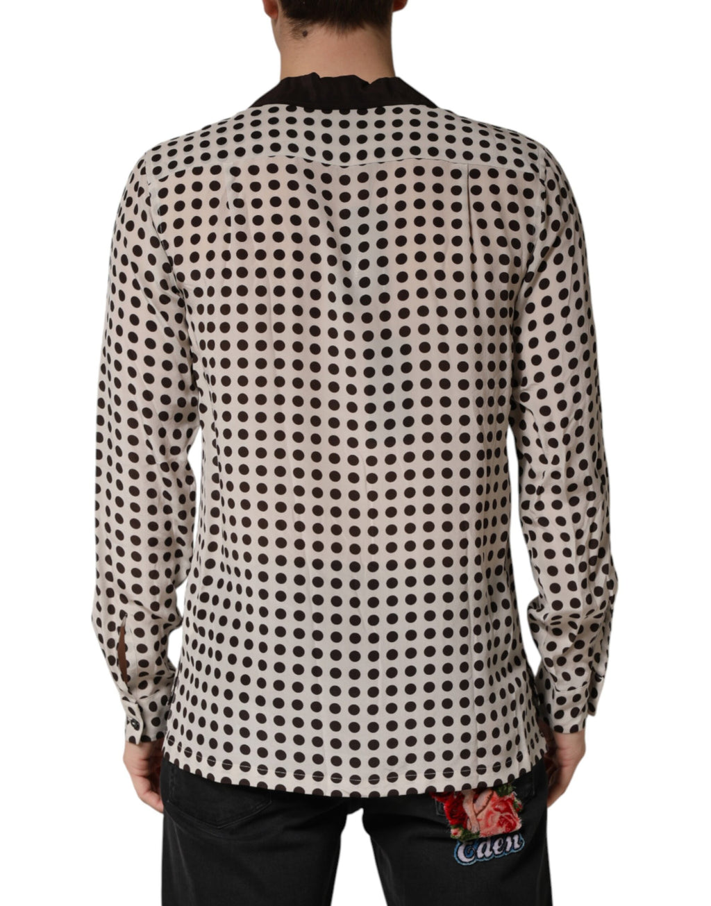 White Black Polka Dot Silk Men Casual Shirt