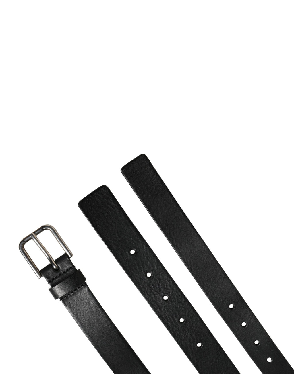 Black Double Strap Leather Silver Buckle Belt