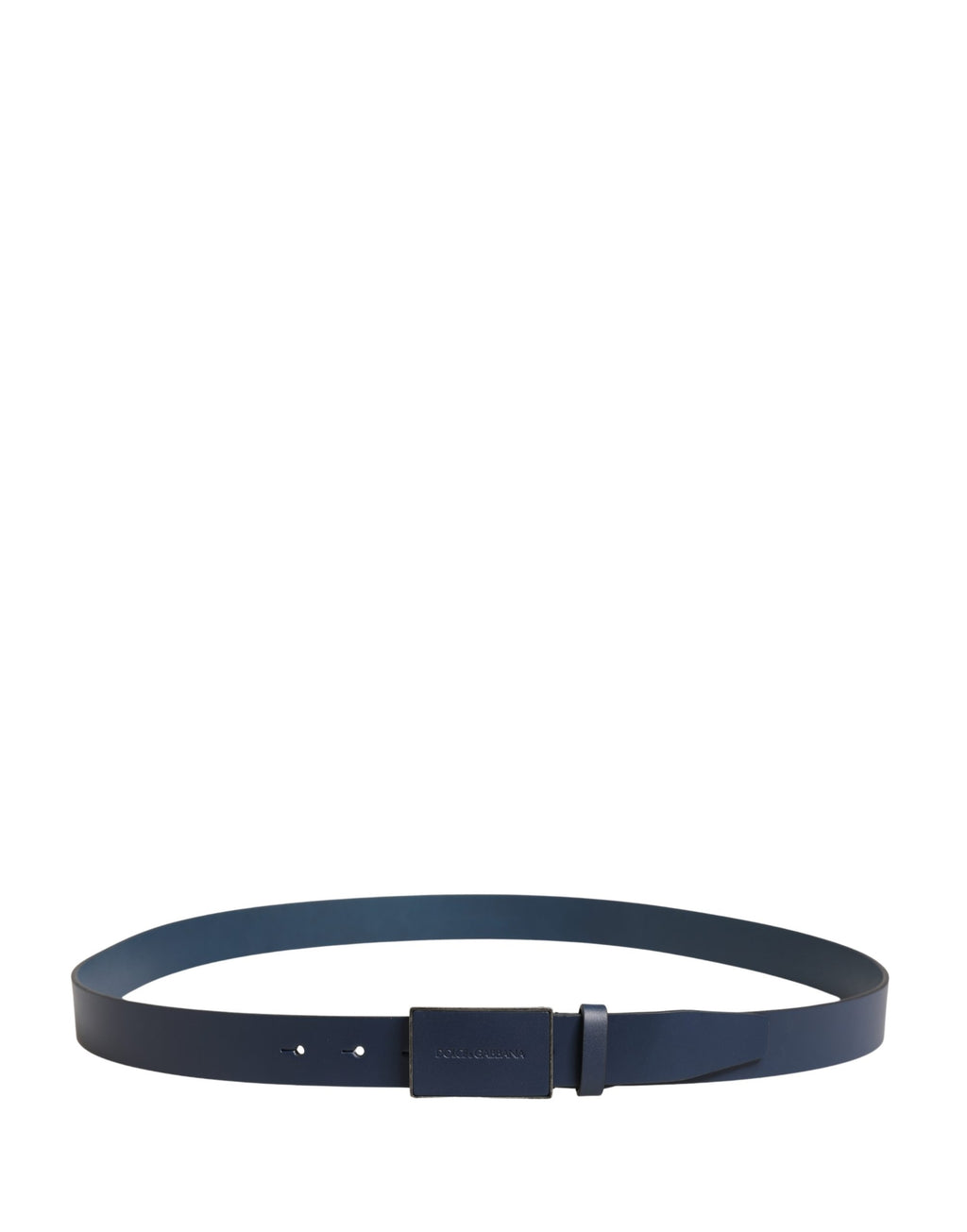 Men Blue Calf Leather Logo Metal Buckle Belt