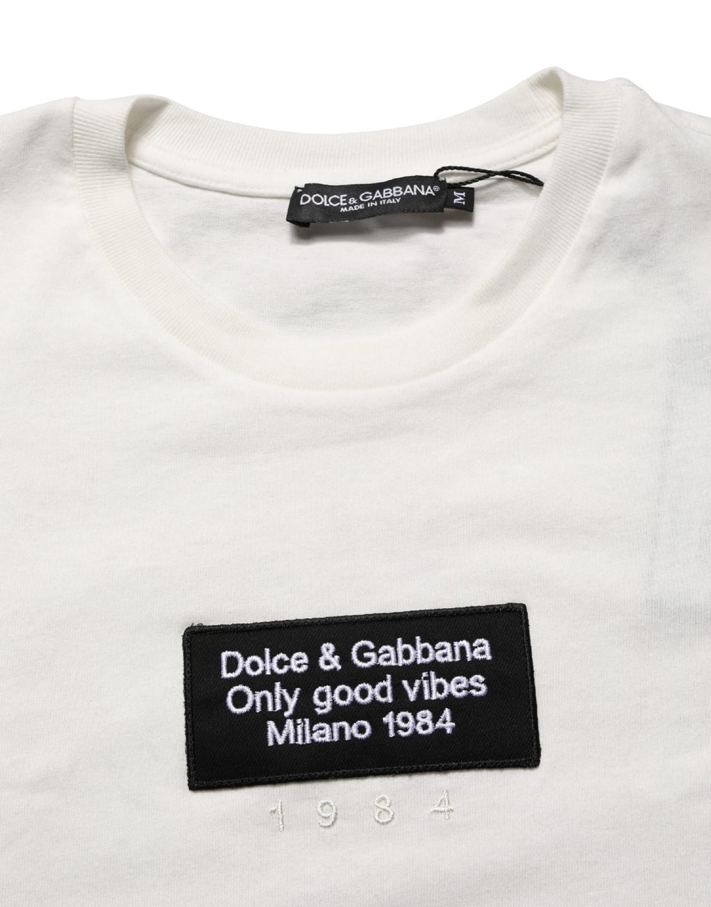 White Logo Patch Cotton Men Crew Neck  T-shirt