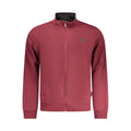 Red Cotton Men's Sweatshirt with Zip and Pockets