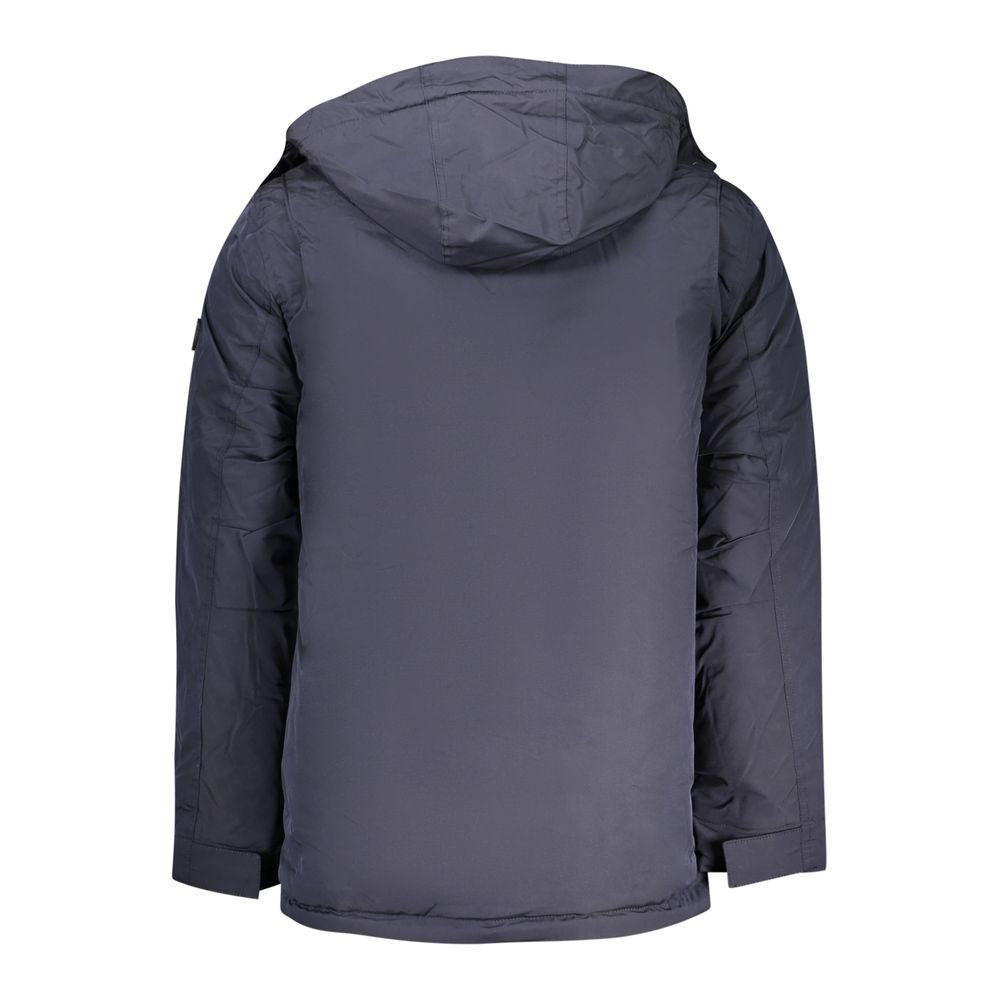 Blue Polyester Men's Parka Jacket