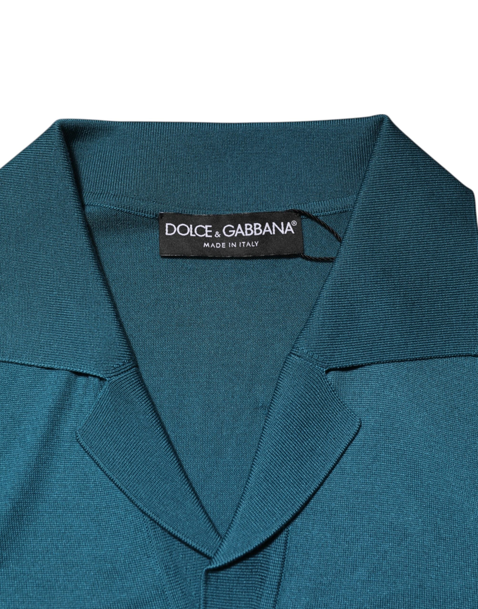 Teal Blue Silk Collared Short Sleeves Polo T-shirt