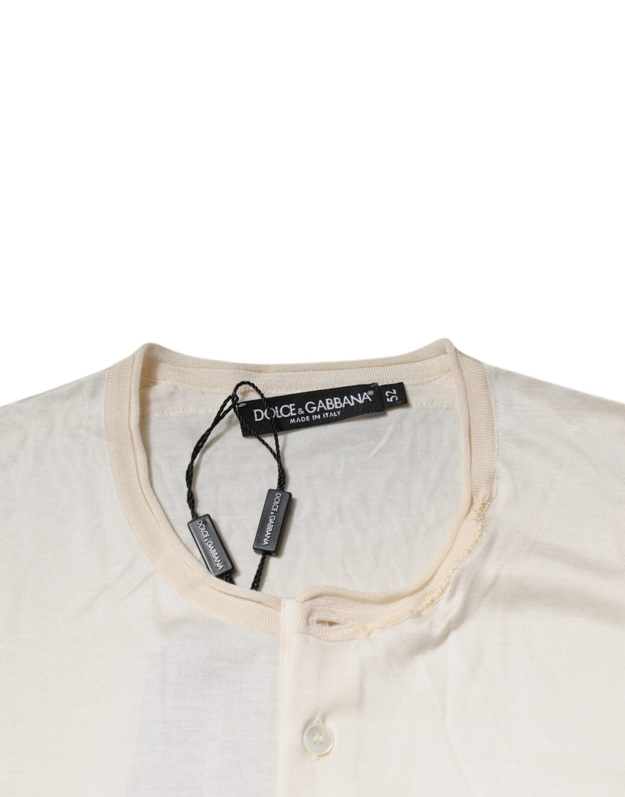Off White Silk Henley Short Sleeves T-shirt