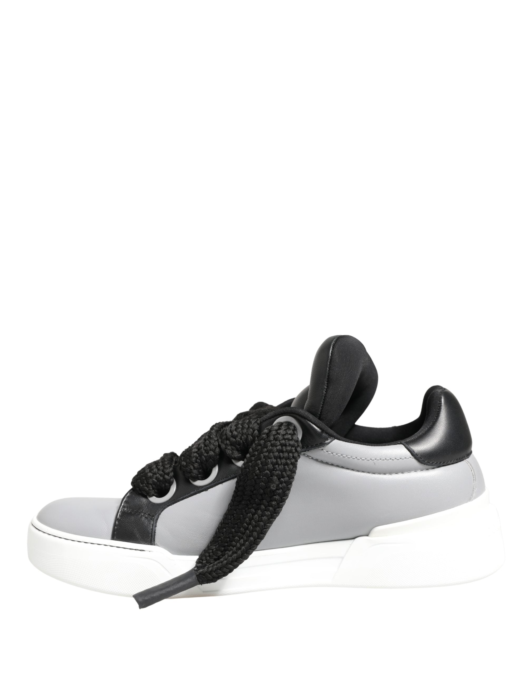 Gray Leather Low Top Lace Up Sneakers Shoes