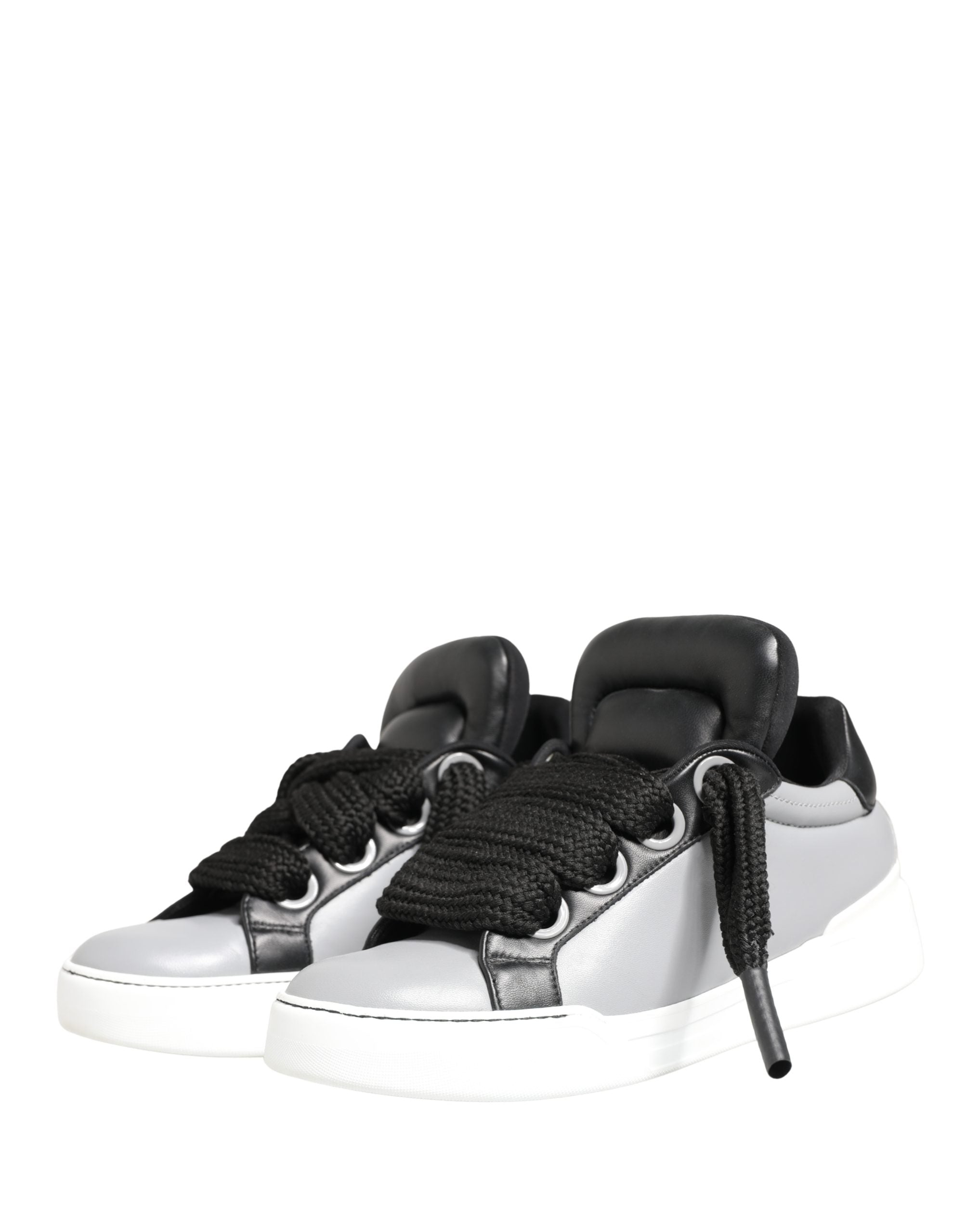 Gray Leather Low Top Lace Up Sneakers Shoes