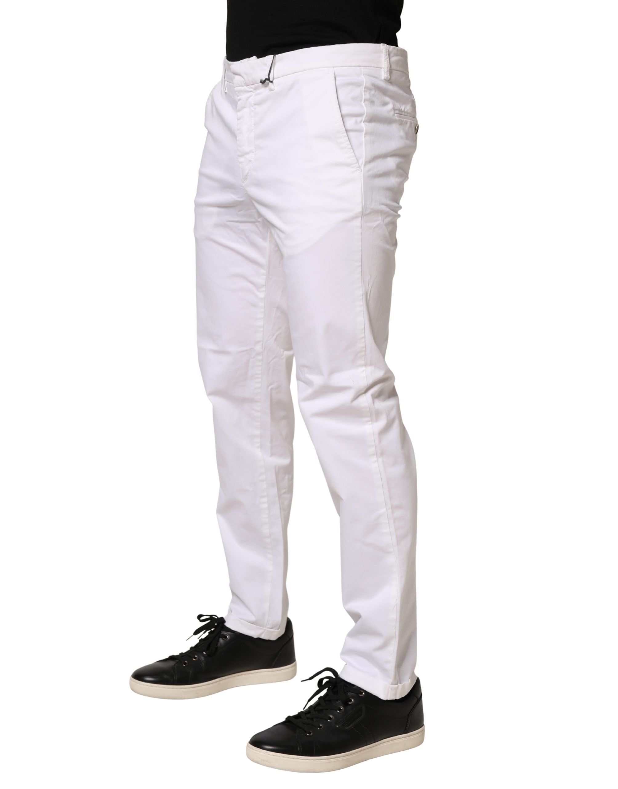 White Mid Waist Cotton Stretch Casual Men Trouser Pants