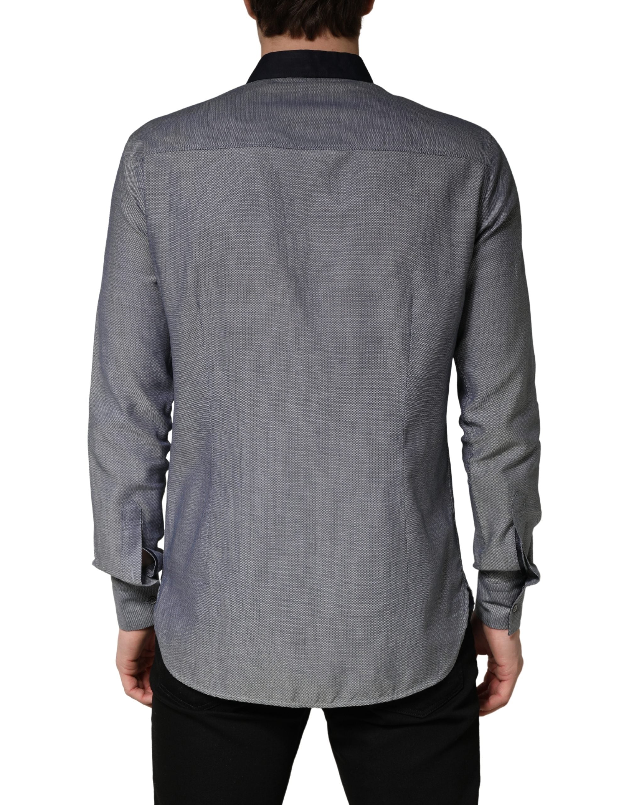 Dark Blue Cotton Long Sleeves Collared Dress Formal Shirt