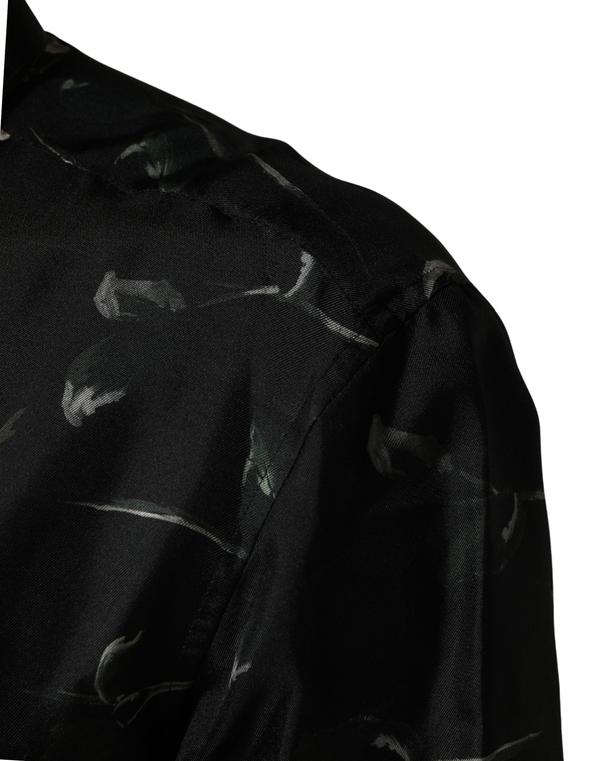 Black Floral Print Long Sleeves Casual Shirt