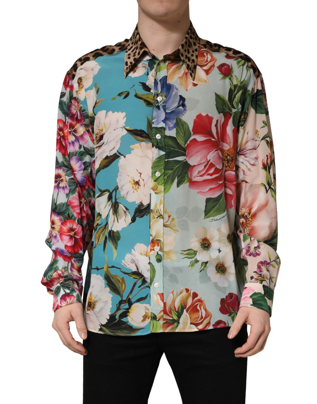 Multicolor Floral Animal Print Collared Shirt