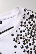 White Rhinestones Sleeveless Round Neck T-shirt
