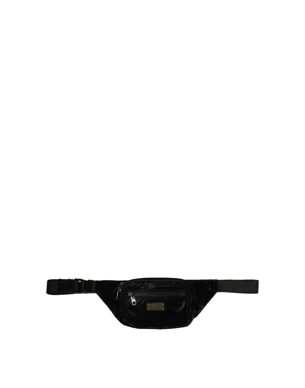 Black Nylon Brass Plate Bumbag Waist Fanny Pack Men Bag