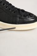 Black Leather Lace Up Low Top Sneakers Shoes