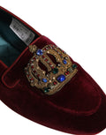 Burgundy Velvet Crown Slip On Loafers Shoes