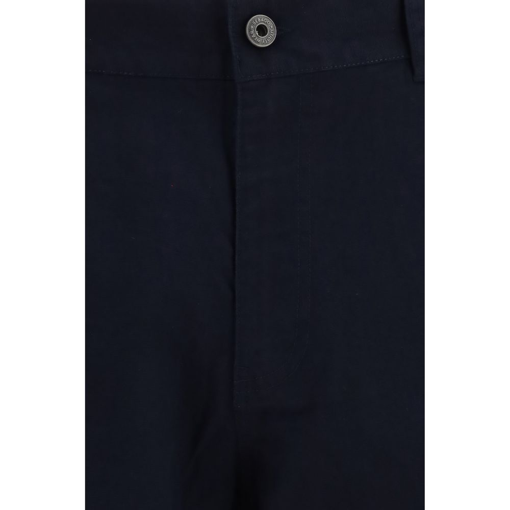 Blue Cotton Casual Pants