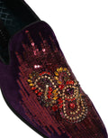 Violet Velvet Rhinestone Sequin Loafers Shoes