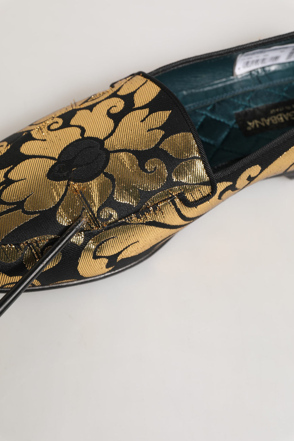 Black Gold Floral Jacquard Dress Loafers Shoes