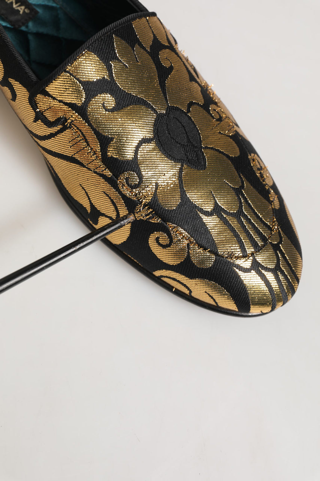 Black Gold Floral Jacquard Dress Loafers Shoes