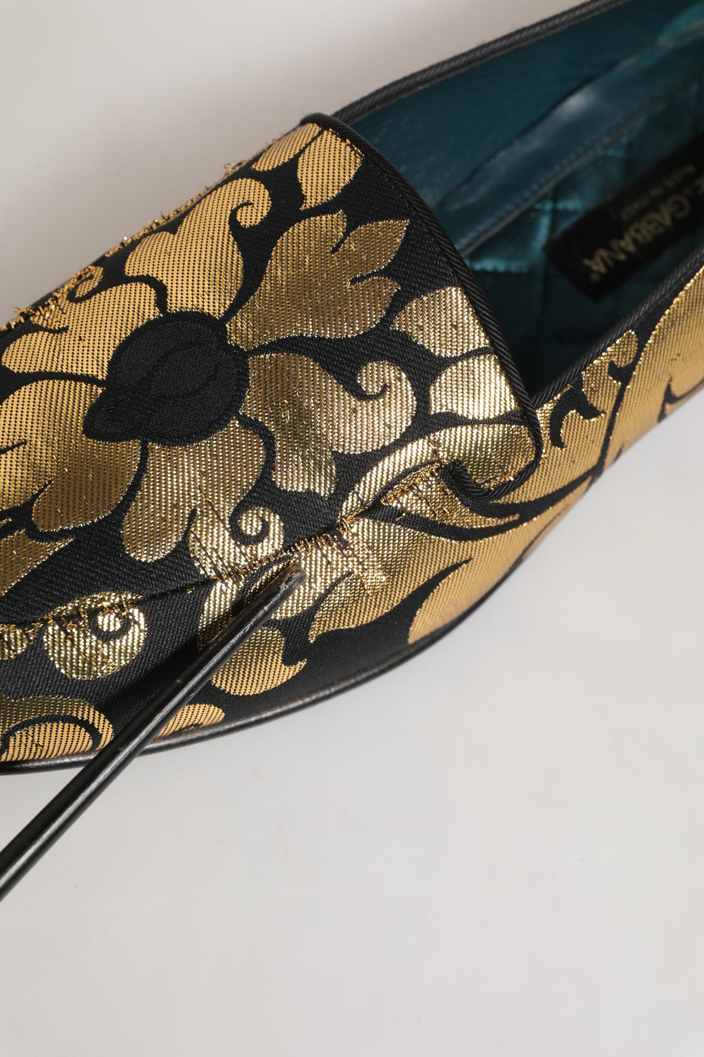 Black Gold Floral Jacquard Dress Loafers Shoes
