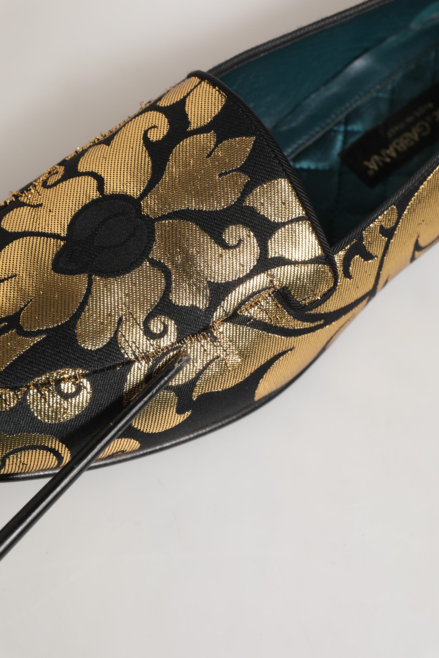 Black Gold Floral Jacquard Dress Loafers Shoes
