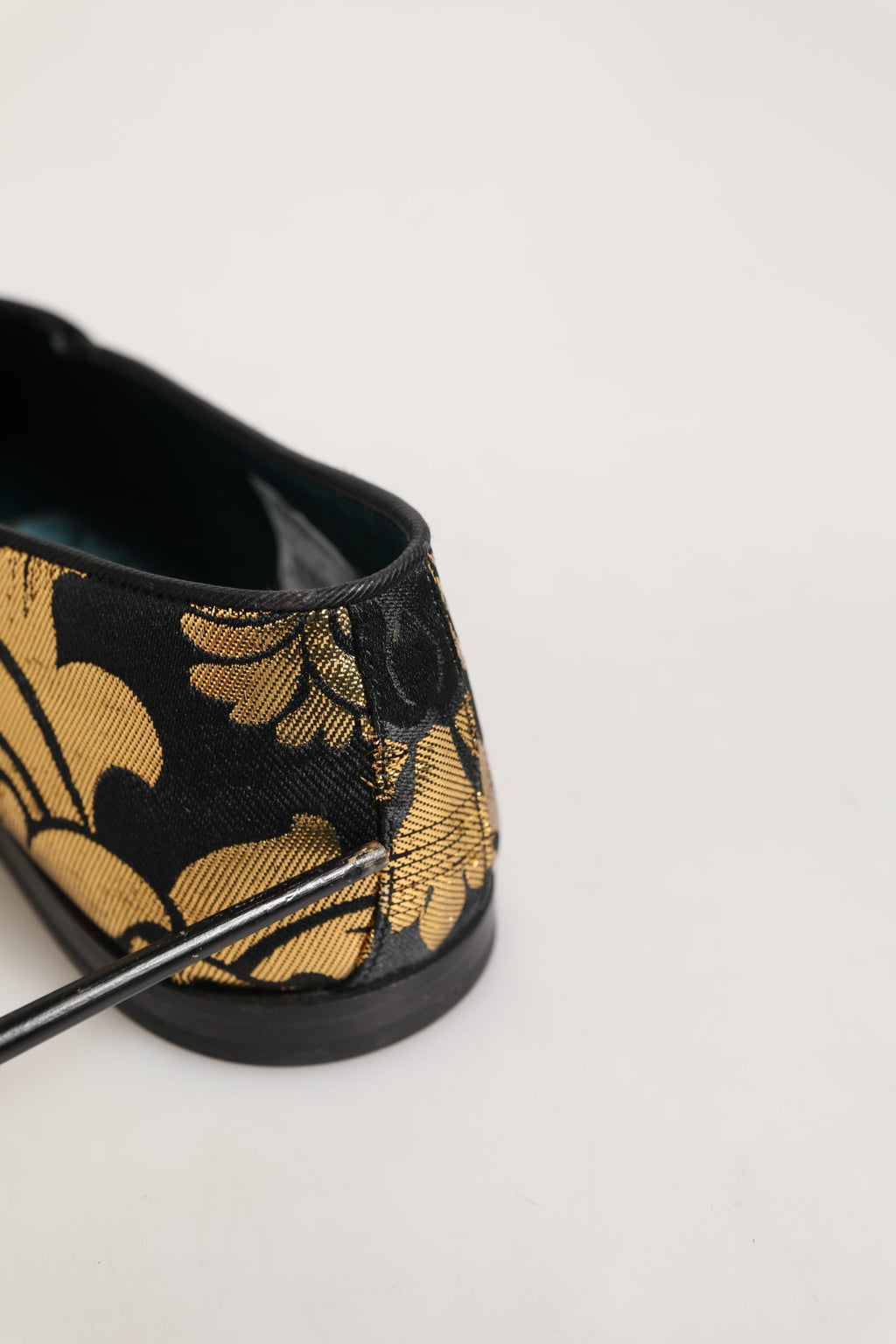 Black Gold Floral Jacquard Dress Loafers Shoes