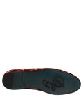 Red Velvet Floral Embroidery Loafers Shoes