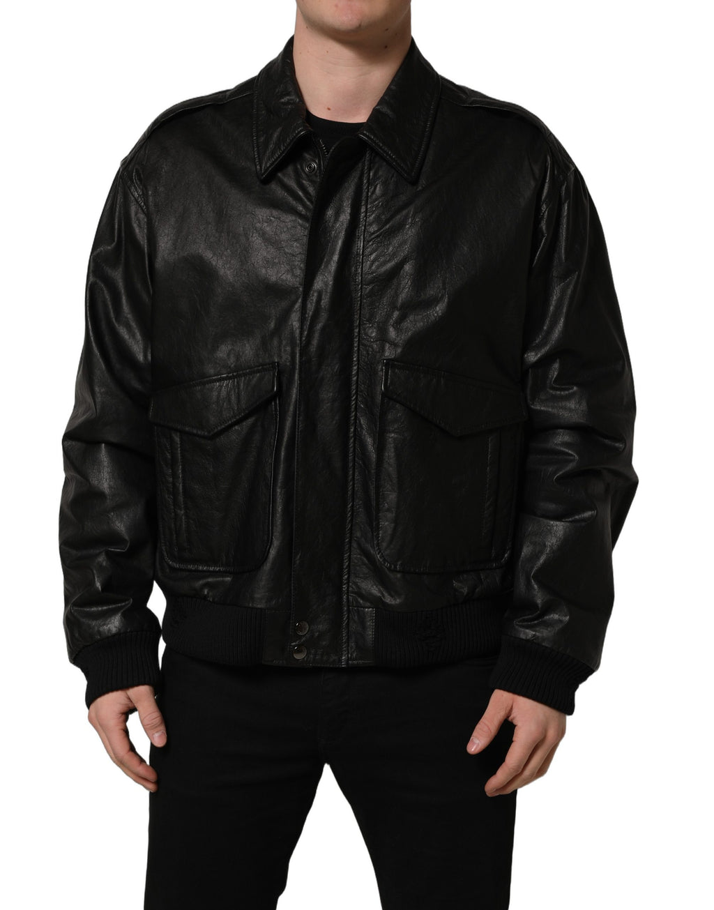 Black Leather Full Zip Men Biker Jacket