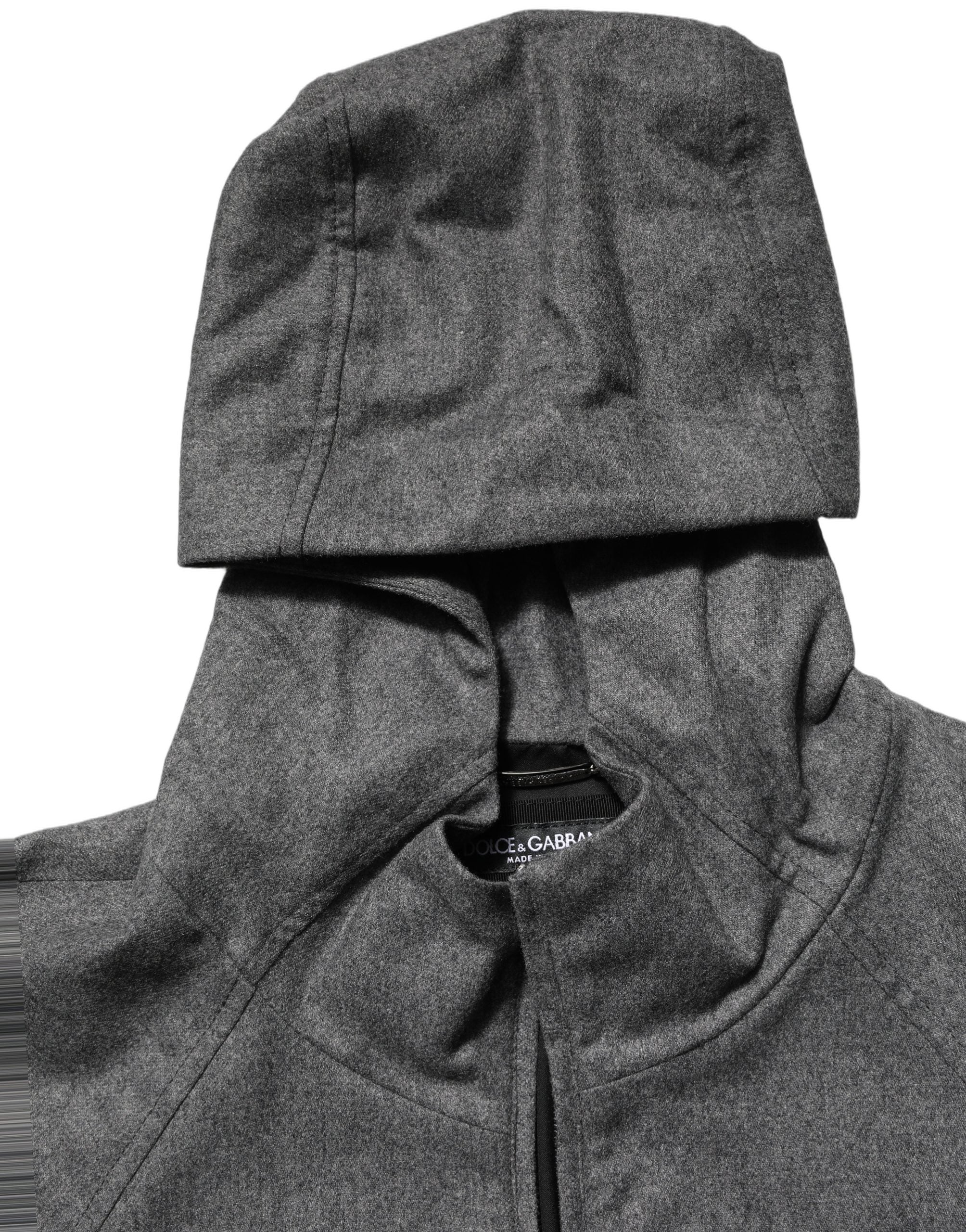 Gray Cotton Men Hooded Full Zip Bomber Jacket