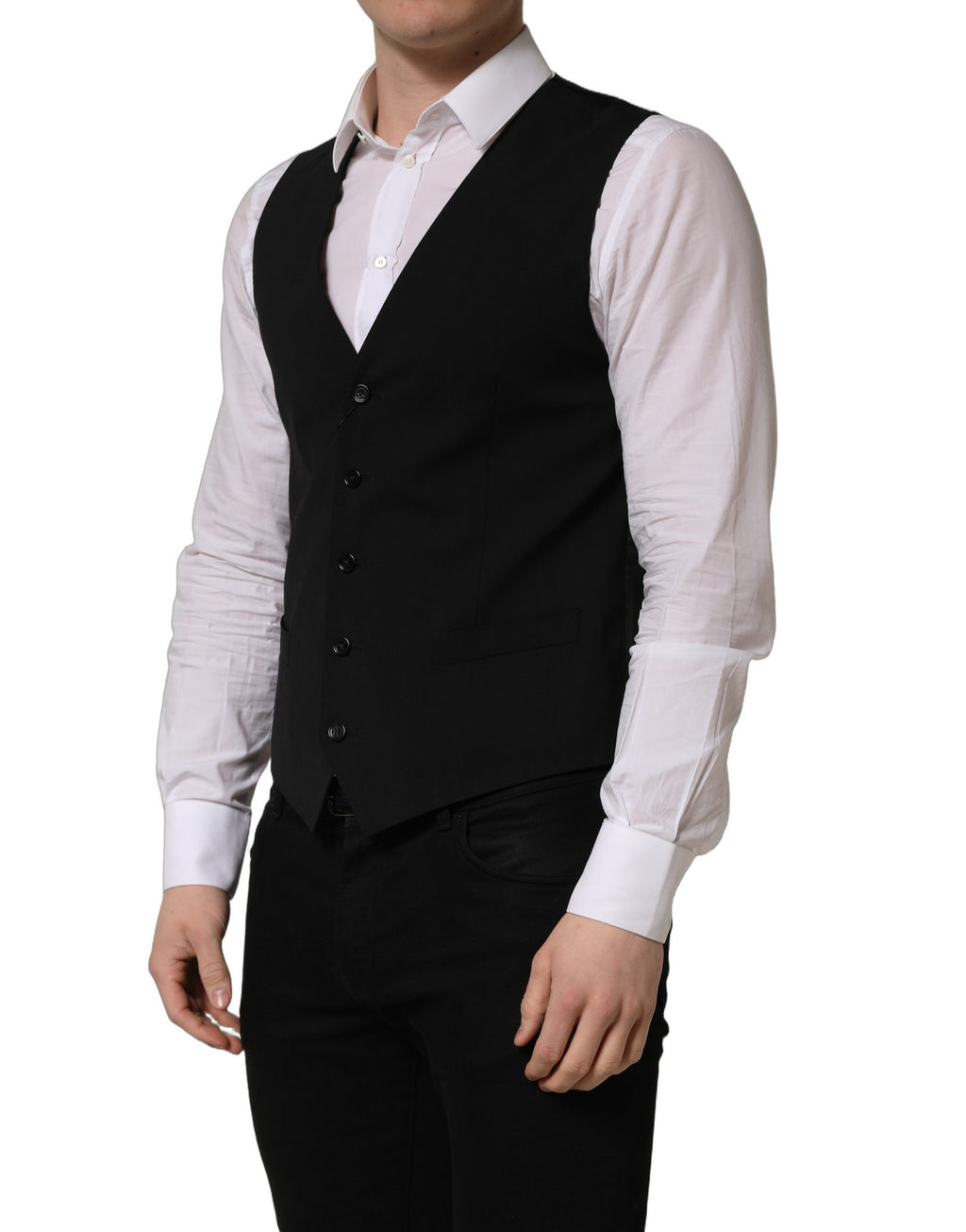 Black Wool Single Breasted Waistcoat Vest