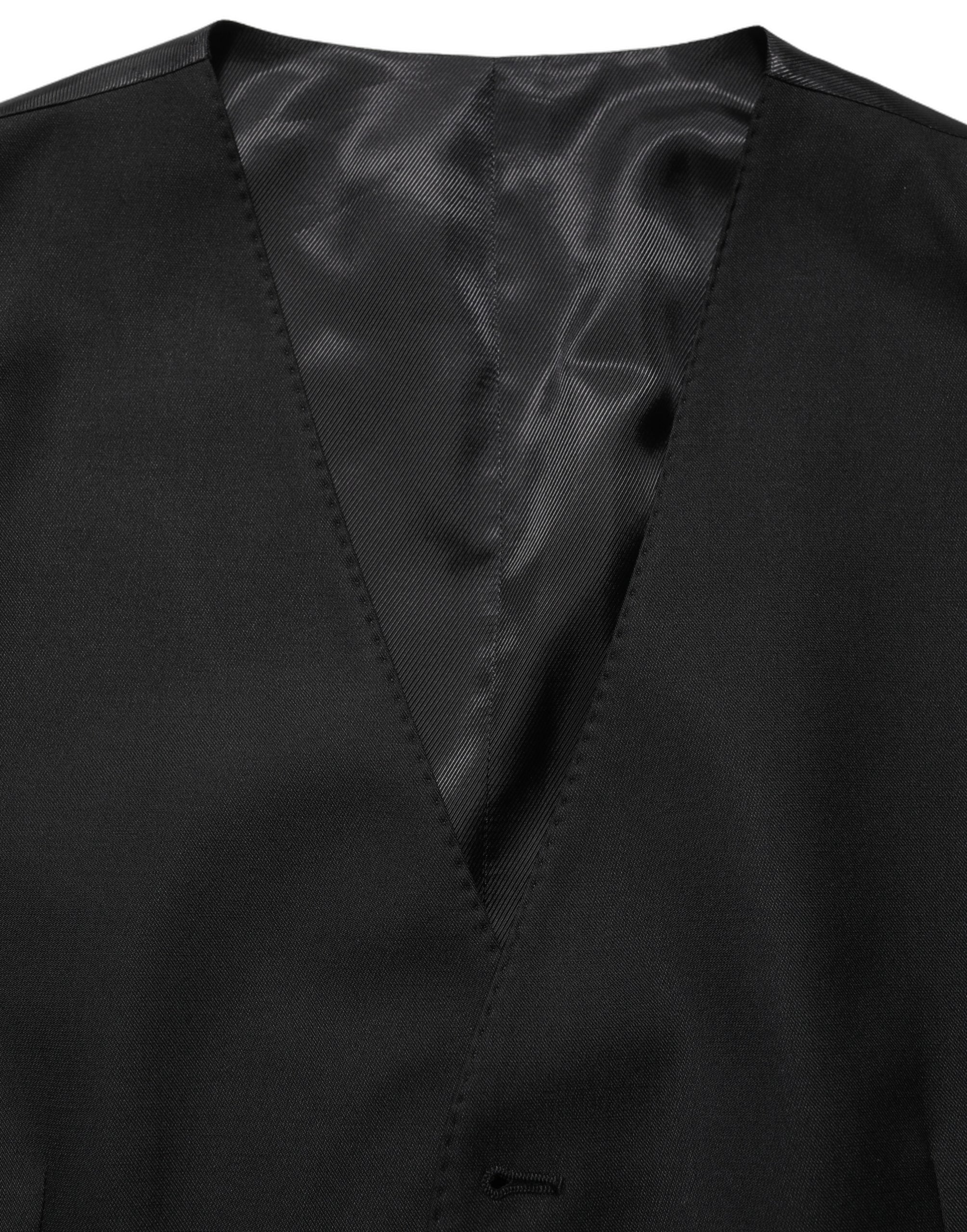 Black Wool Single Breasted Waistcoat Vest