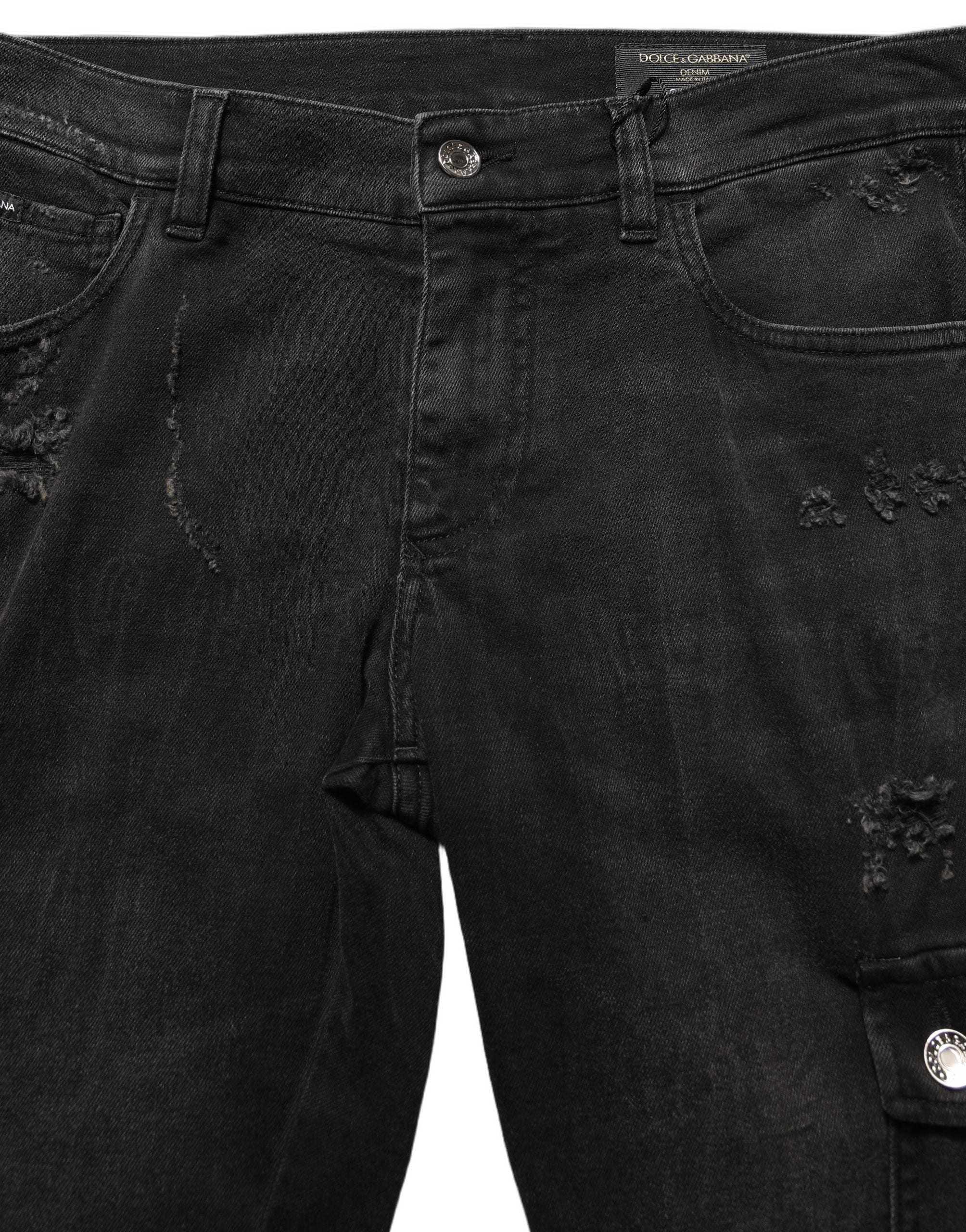 Black Distressed Cargo Cotton Men Denim Jeans