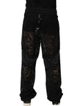 Black Lace Mid Waist Jogger Men Trouser Pants