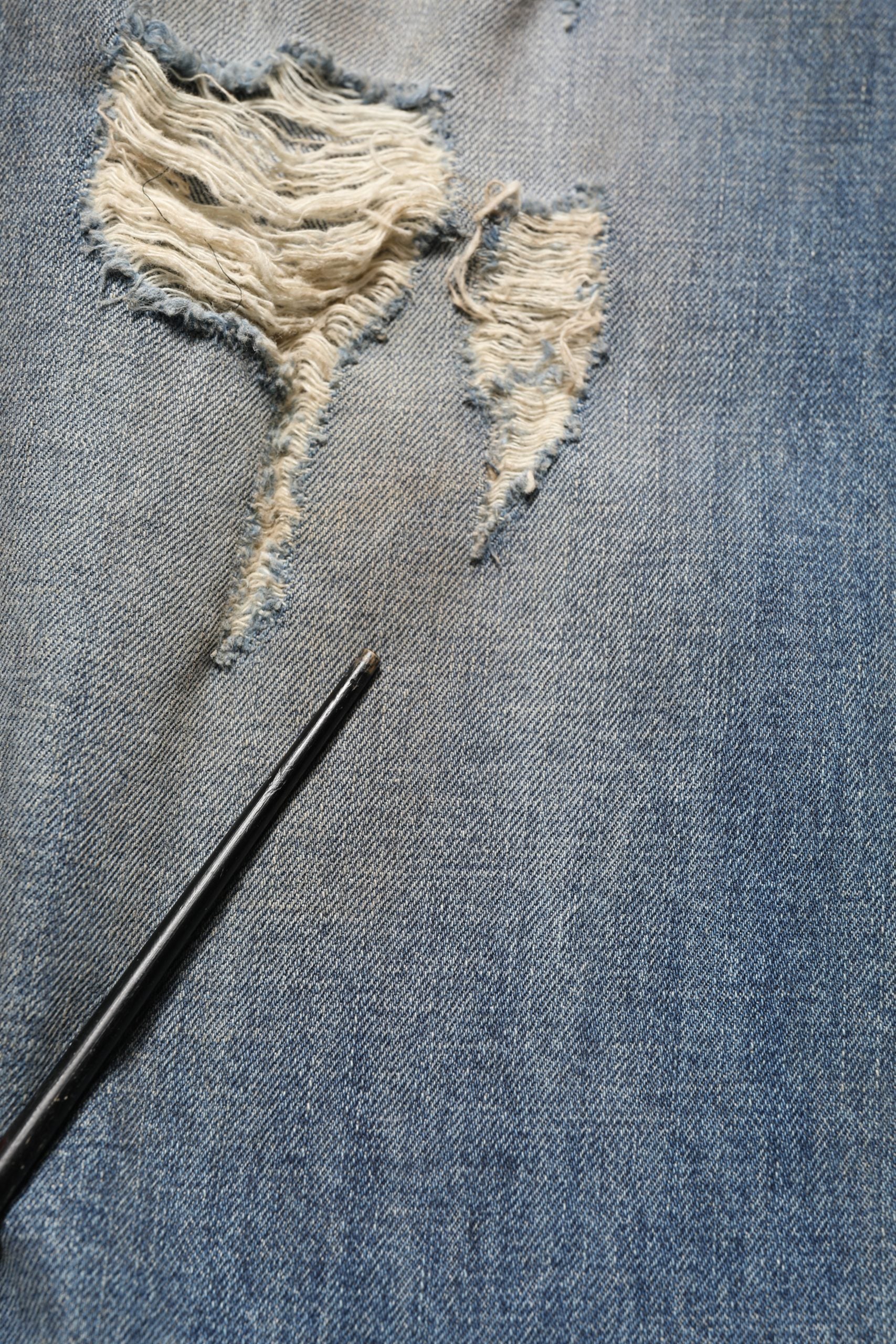 Blue Cotton Distressed Straight Denim Jeans