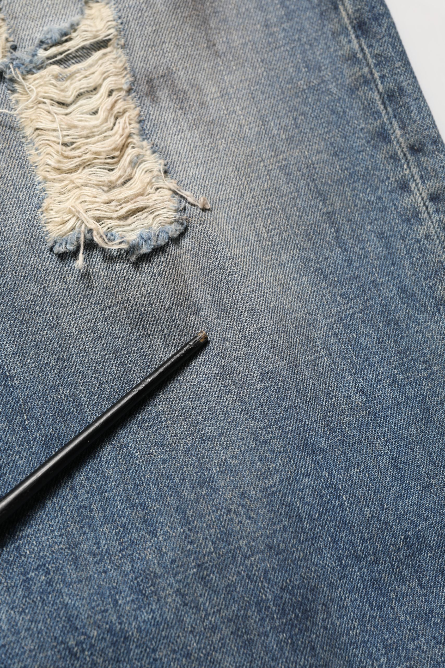 Blue Cotton Distressed Straight Denim Jeans