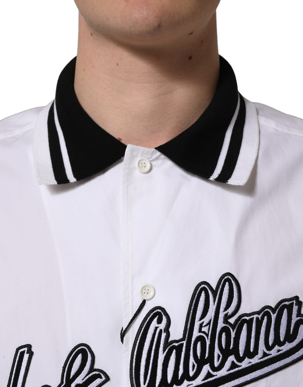 White LogoPatch Cotton Baseball Casual Shirt
