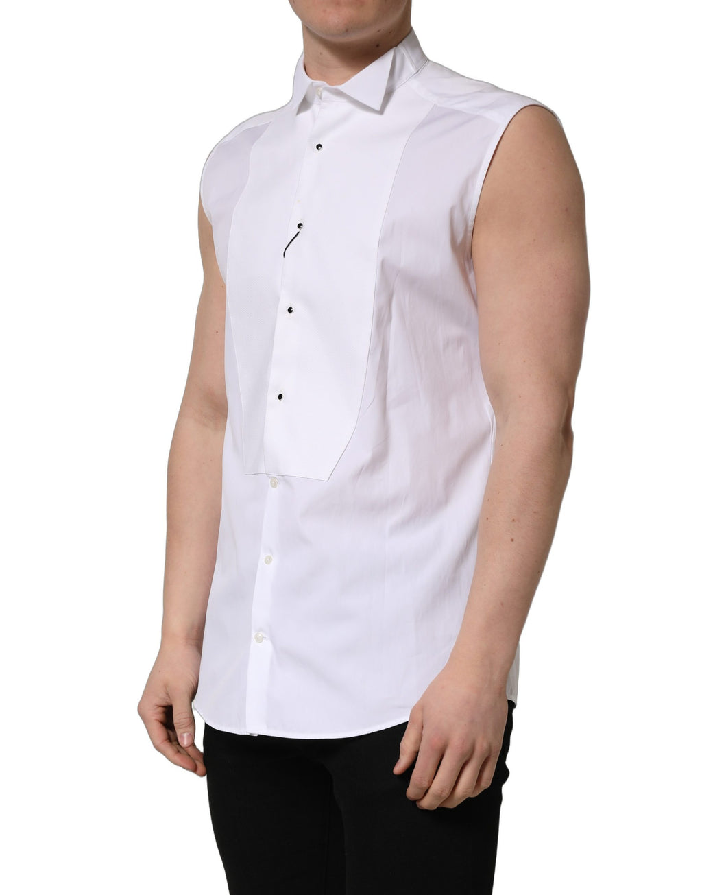White Cotton MARTINI Sleeveless Men Dress Shirt