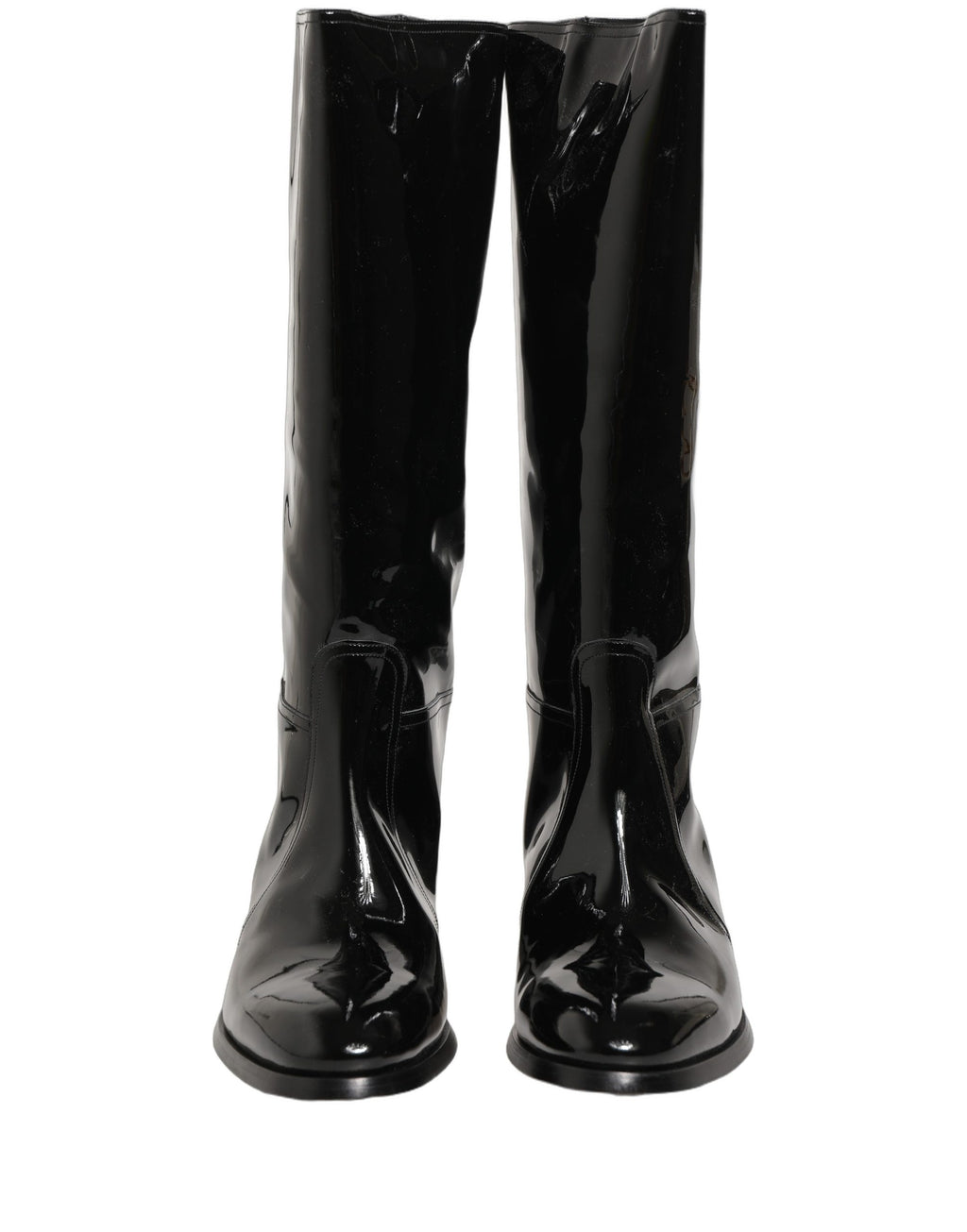 Black Leather Knee High Heels Boots Shoes