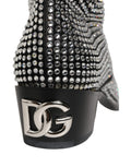 Black Crystal Embellished Ankle Boots Shoes