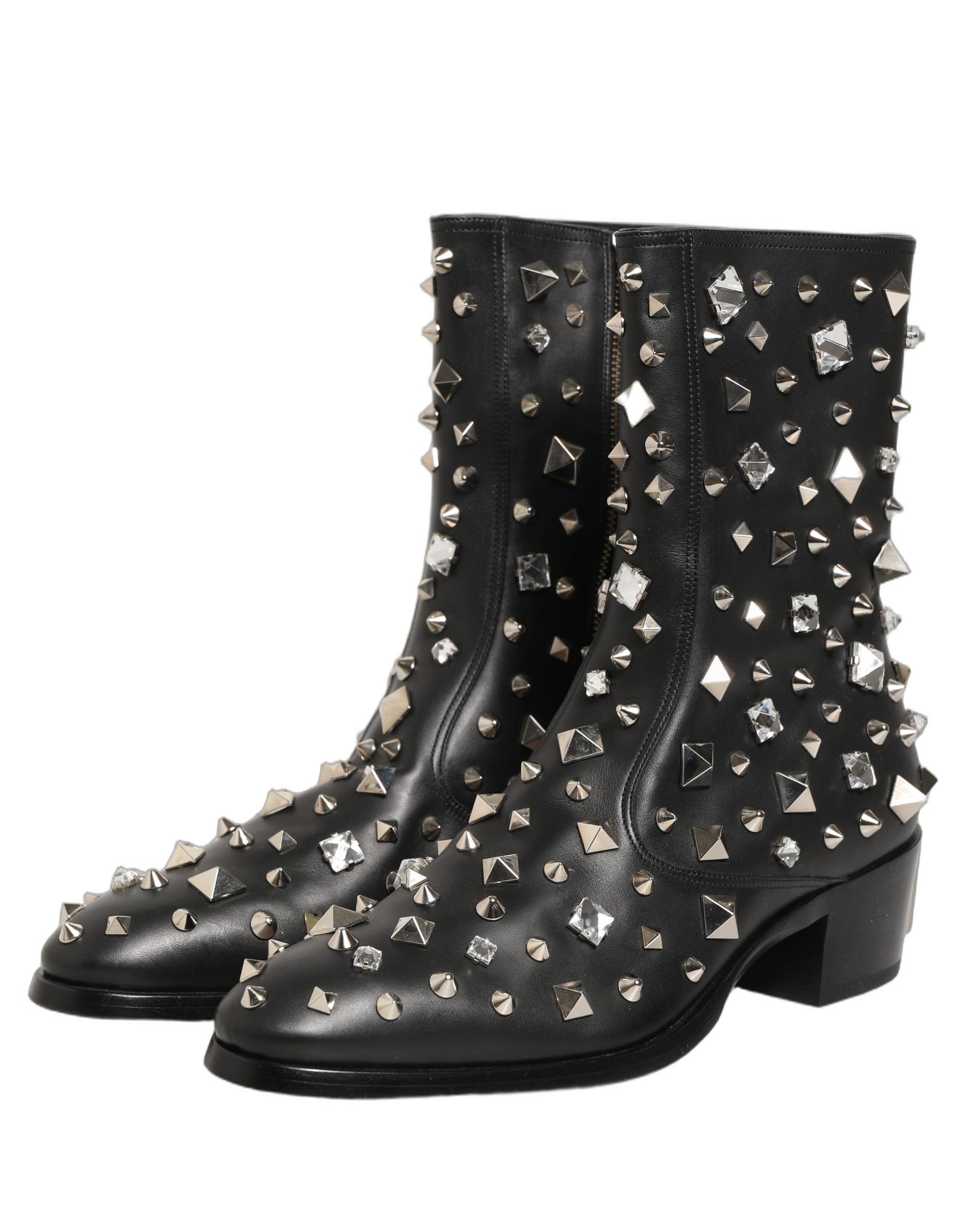 Black Crystal Embellished Short Boots Shoes