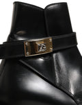 Black Leather DG Plaque Ankle Boots Shoes