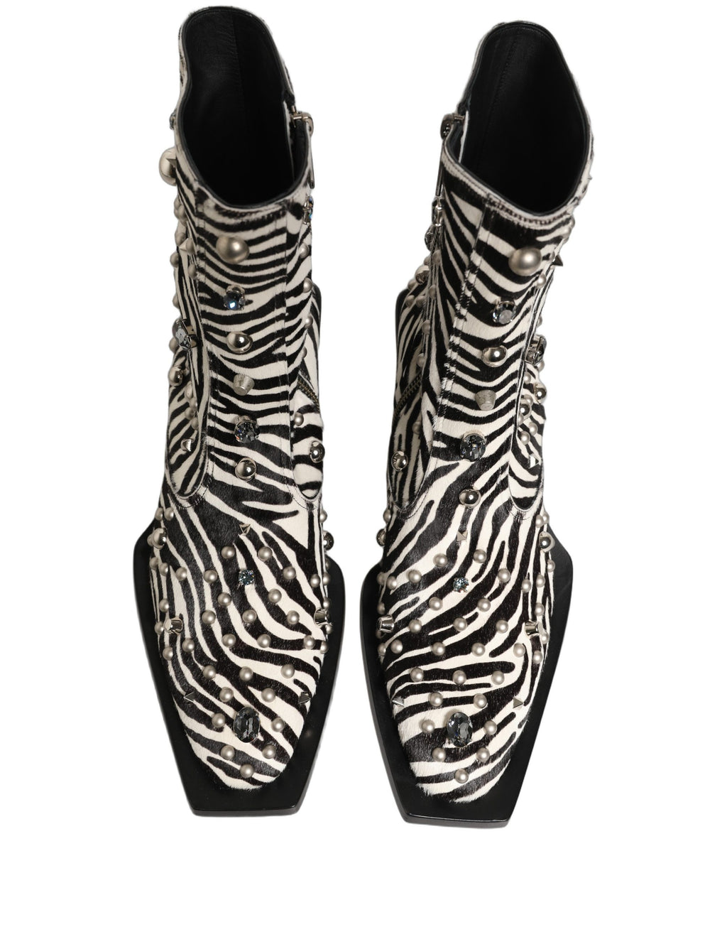 Black White Zebra Embellished Boots Shoes
