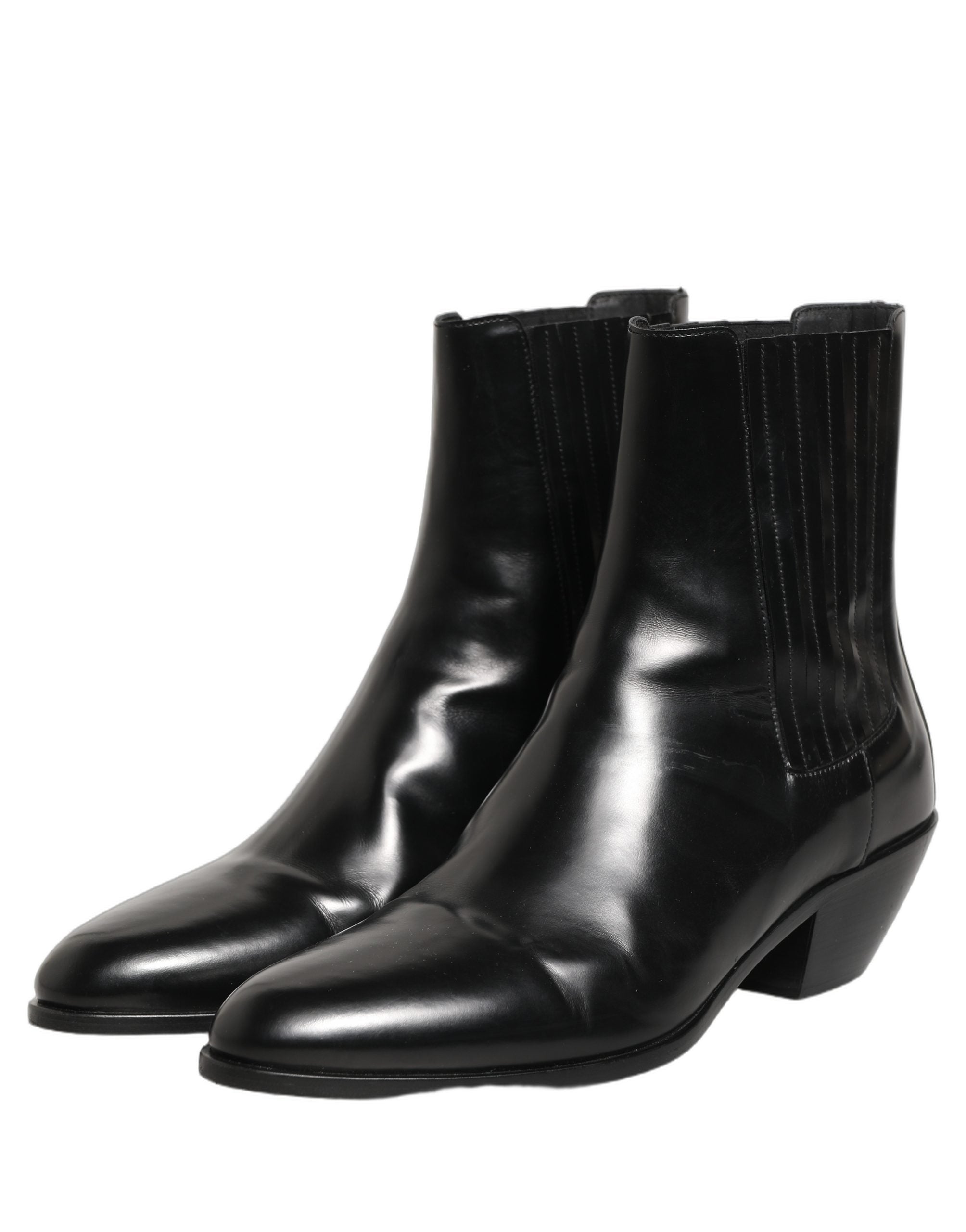Black Leather Chelsea Mid Calf Boots Shoes