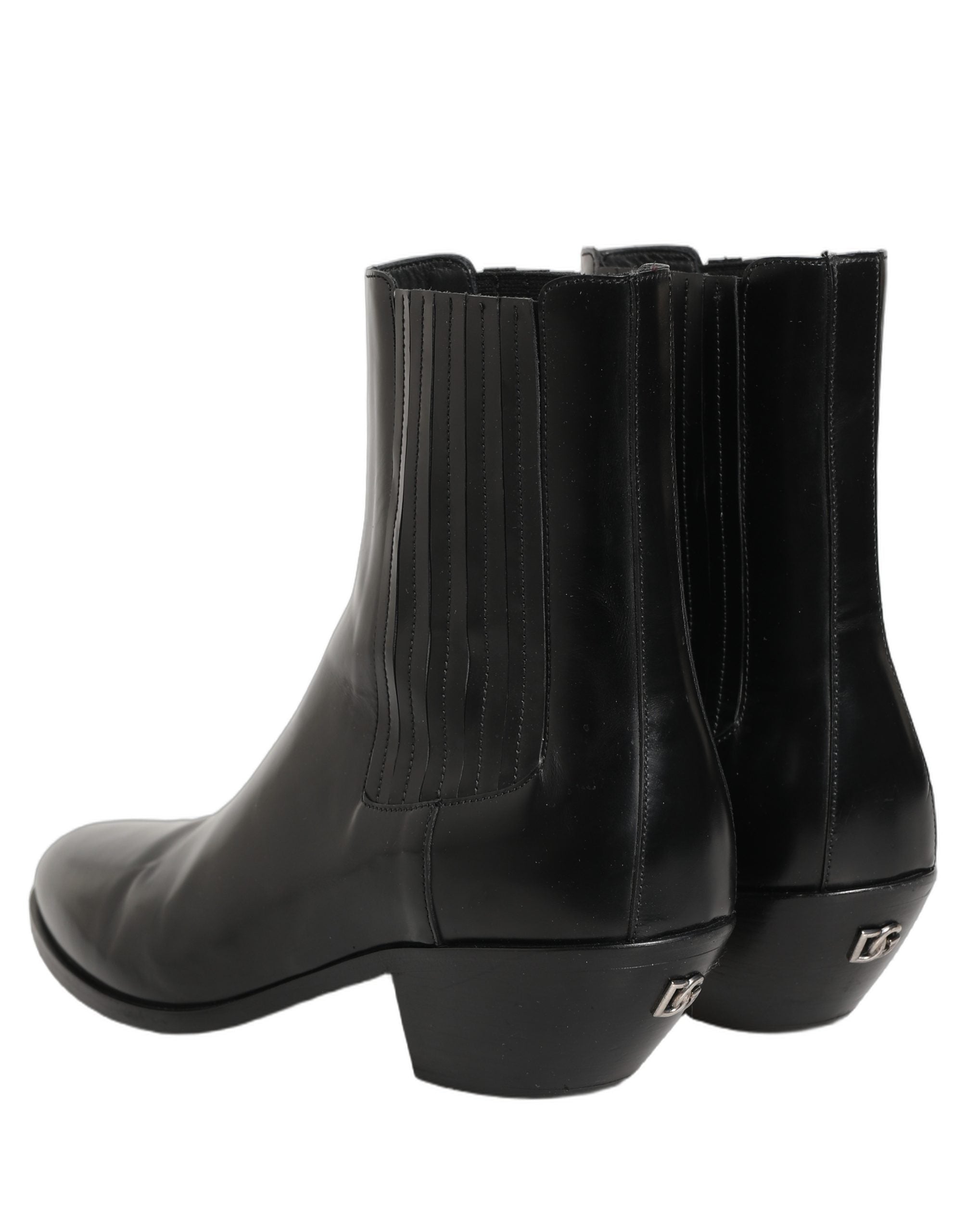 Black Leather Chelsea Mid Calf Boots Shoes