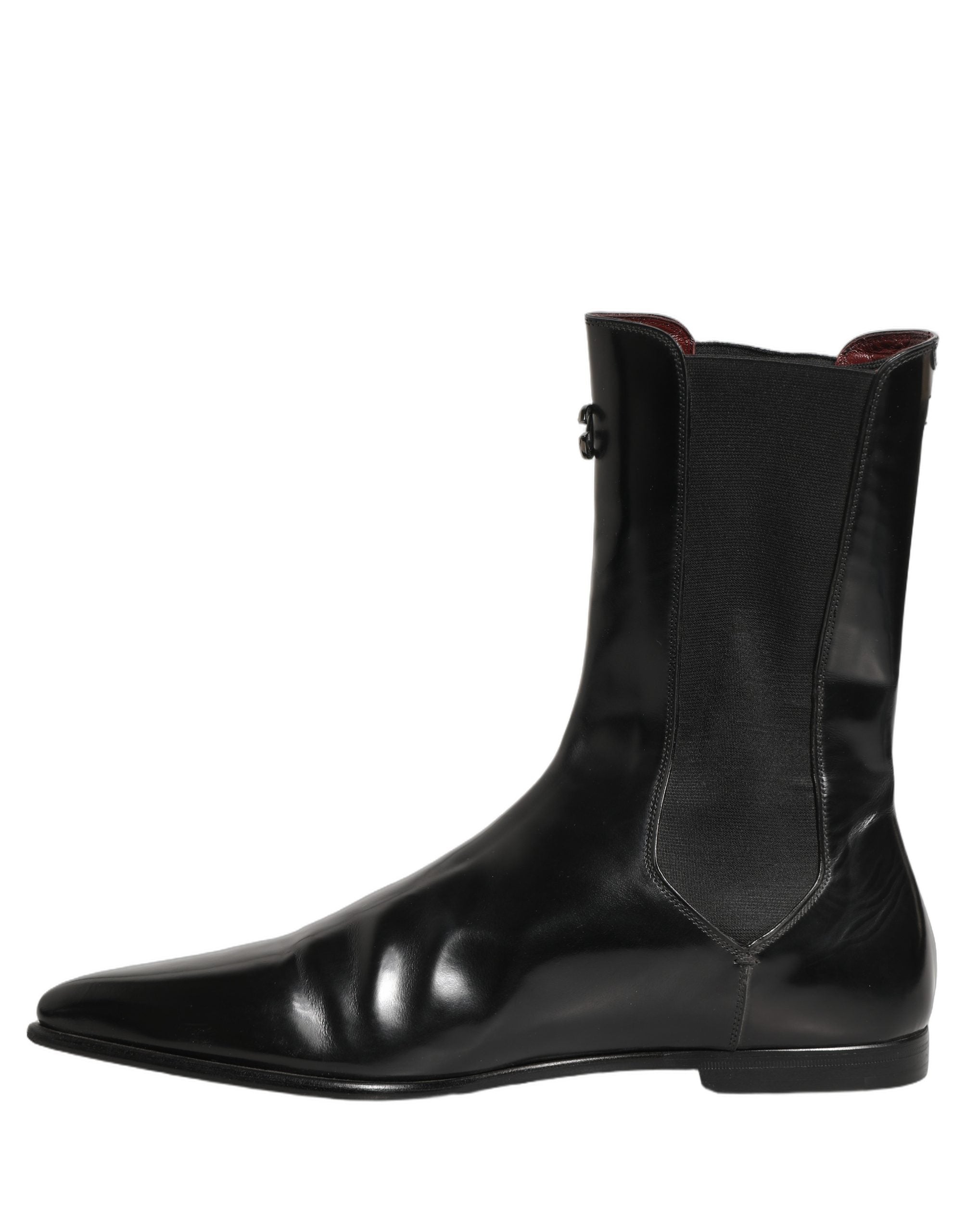 Black Leather Chelsea Mid Calf Boots Shoes
