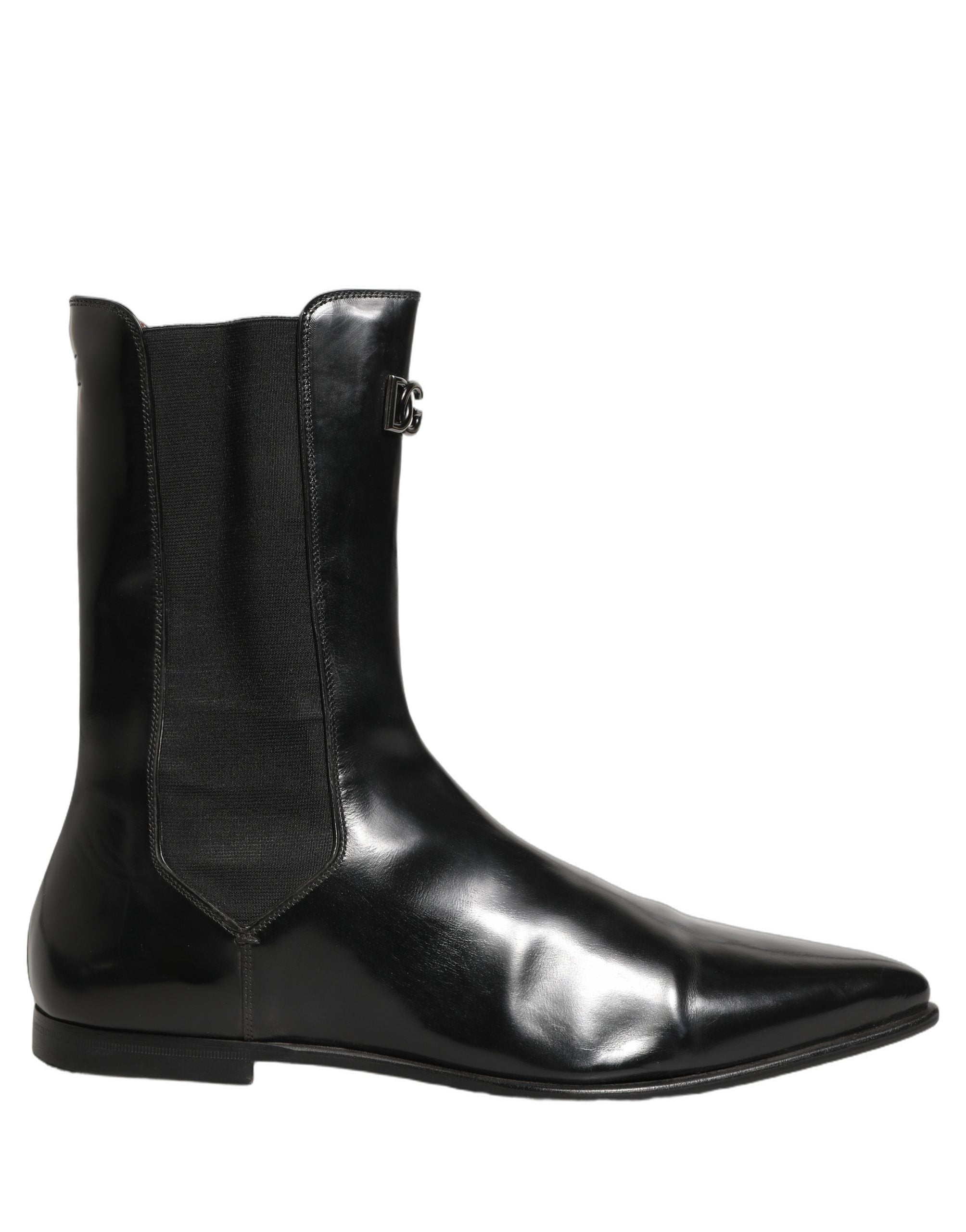 Black Leather Chelsea Mid Calf Boots Shoes