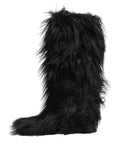Black Faux Fur Mid Calf Winter Boots Shoes