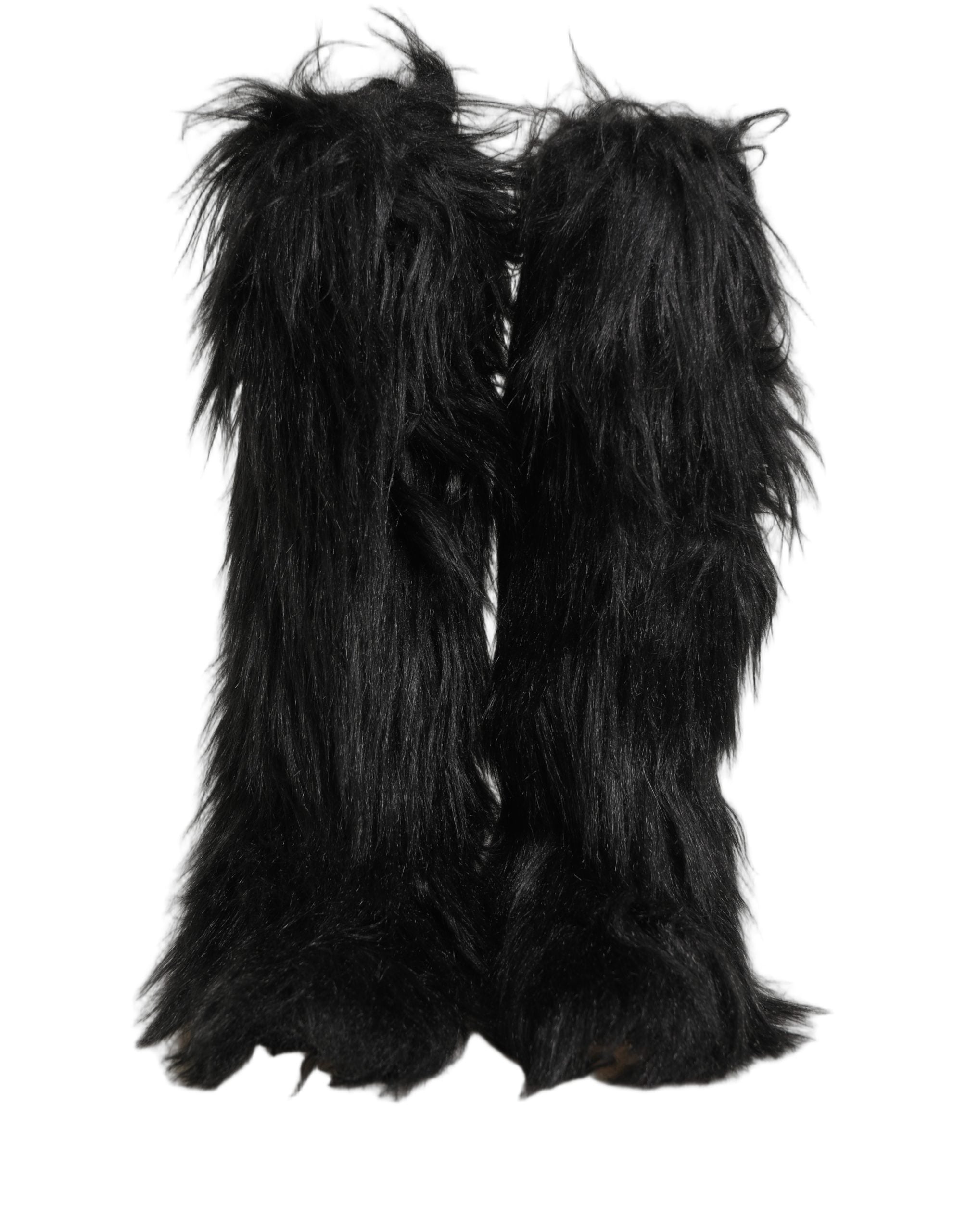 Black Faux Fur Mid Calf Winter Boots Shoes