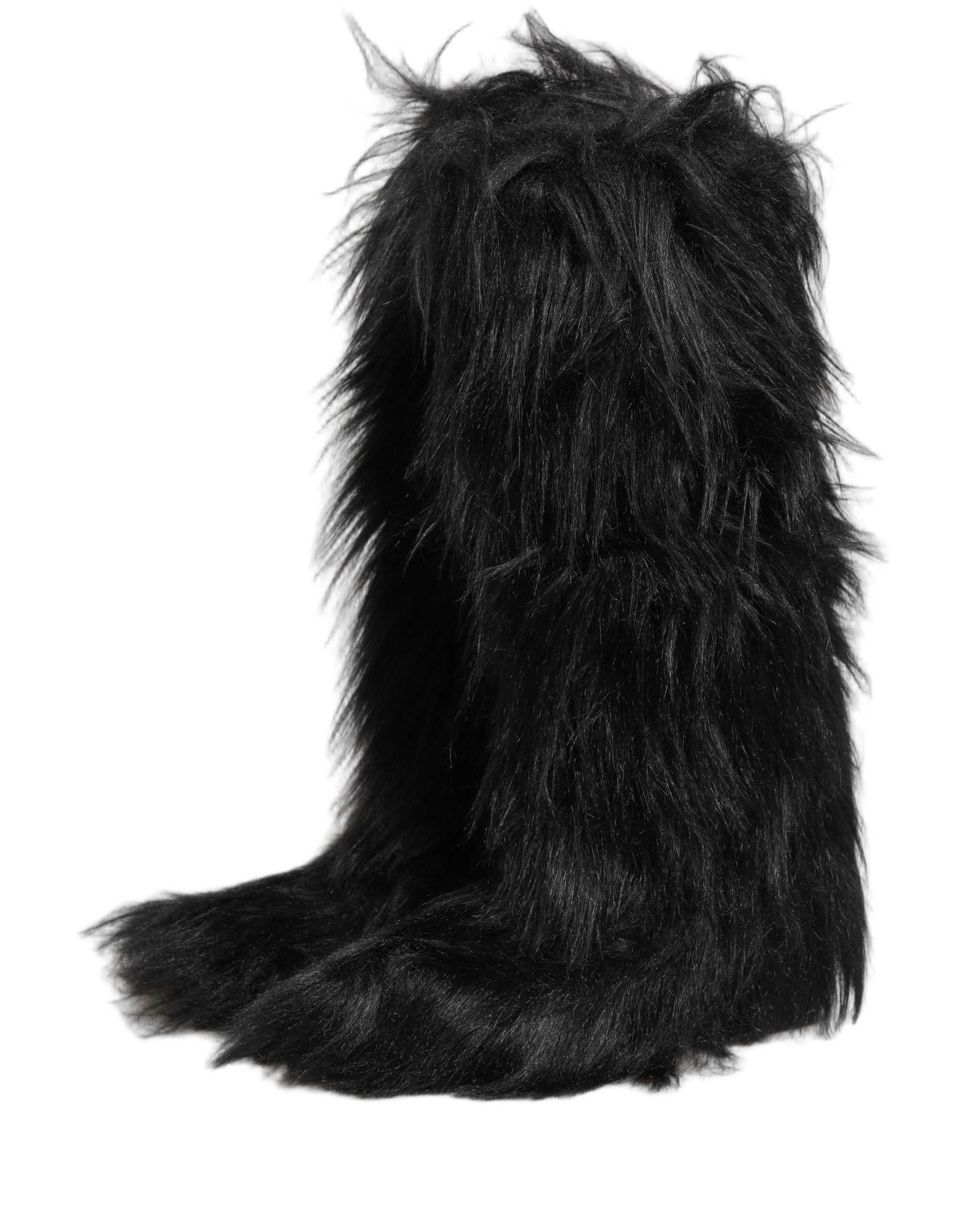 Black Faux Fur Mid Calf Winter Boots Shoes