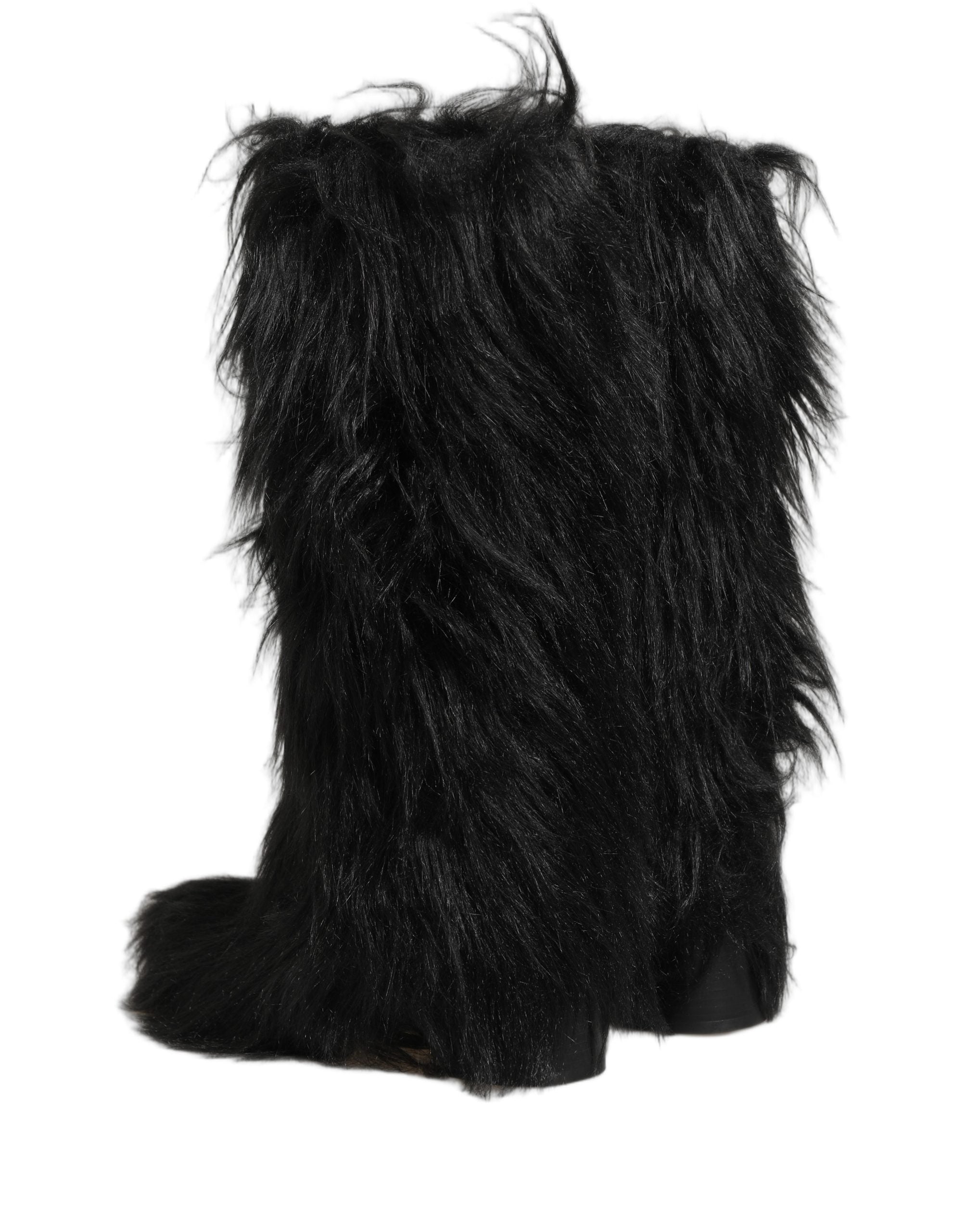 Black Faux Fur Mid Calf Winter Boots Shoes